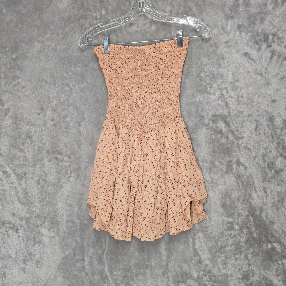 Blue Life Romper Womens S Peach Floral Smocked Strapless Boho Cottage Dainty - Picture 13 of 14